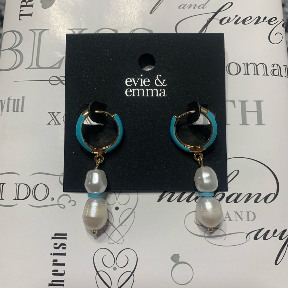 evie & emma Turquoise and Pearl Gold Tone Hoop Earrings